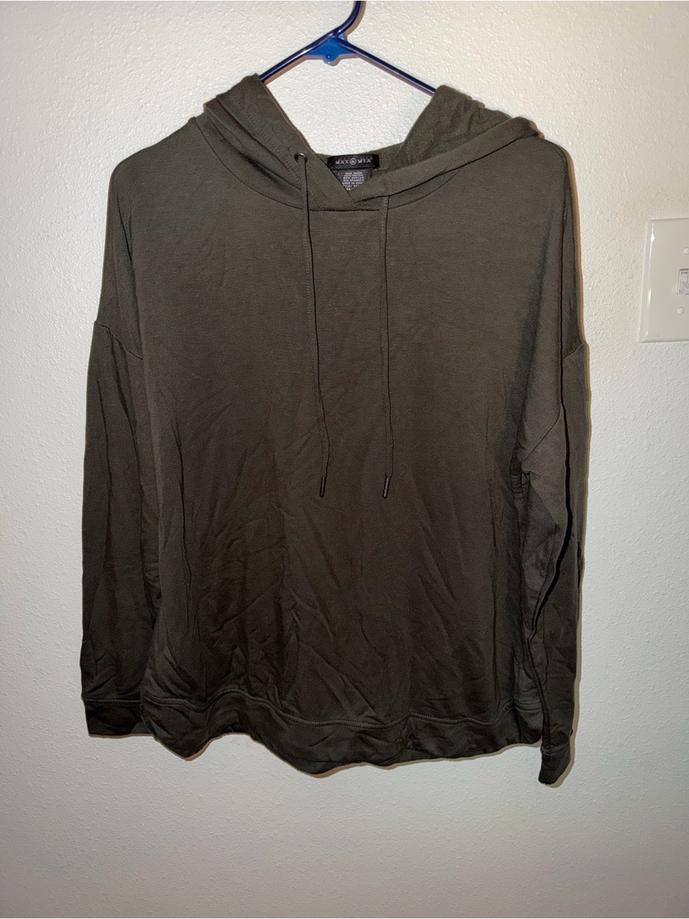Max & Mia Relaxed Olive Hooded Pullover Sweatshirt